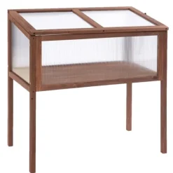 Clearance Högbädd/drivbänk 90x50x93 cm, gran & PC-skiva, brun – örtlåda för trädgård/terrass Växthus
