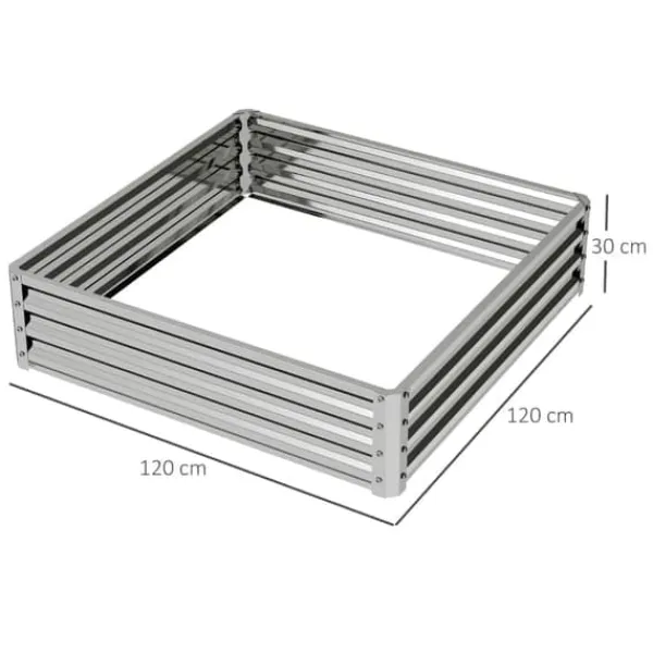 Högbädd/planteringslåda i stål 120x120x30 cm, silver – trädgård/terrass