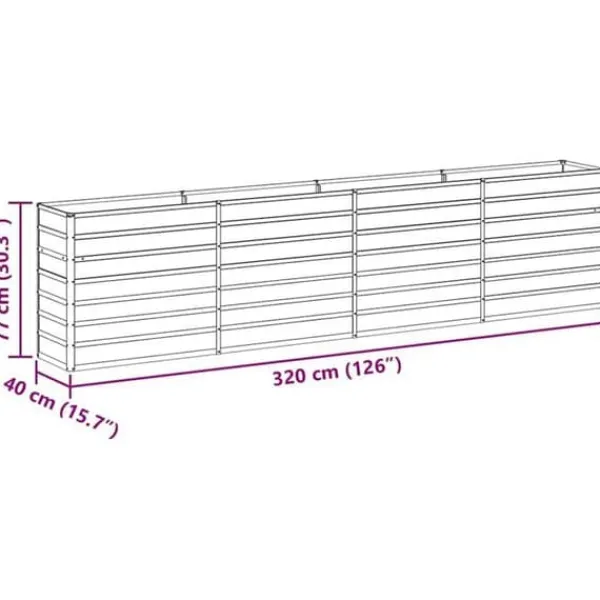 Hot Höjdbädd i galvaniserat stål - - 320x40x77 cm - Ljusbrun - Väderbeständig Planteringsbänkar