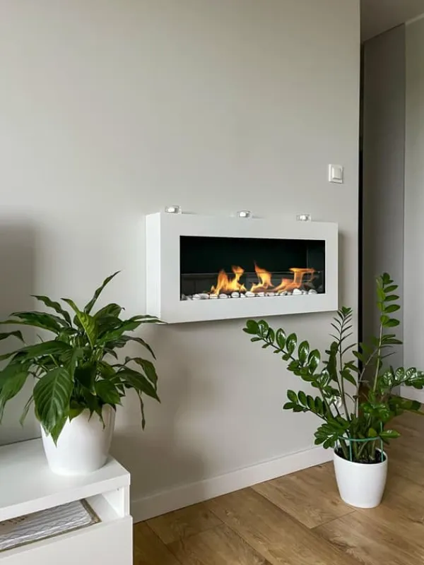 Online Hängande etanolspis Biokamin Hängande biokamin Bioetanolbrännare BOX 90 cm x 40 cm x 12 cm matt vitt med glas ekologisk spis Vedeldade Kaminer