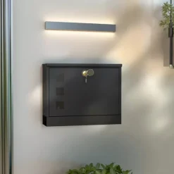 HOMCOM brevlåda svart metall med tidningsfack och visningsfönster, 36,5x11,5x29cm