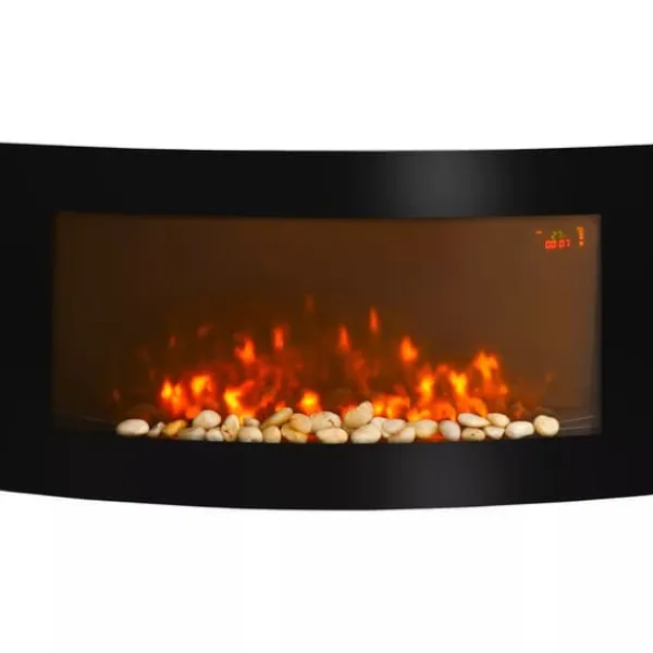 HOMCOM Elektrisk Kamin Väggmonterad 89,2 x 13,5 x 48 cm Svart Metall och Glas