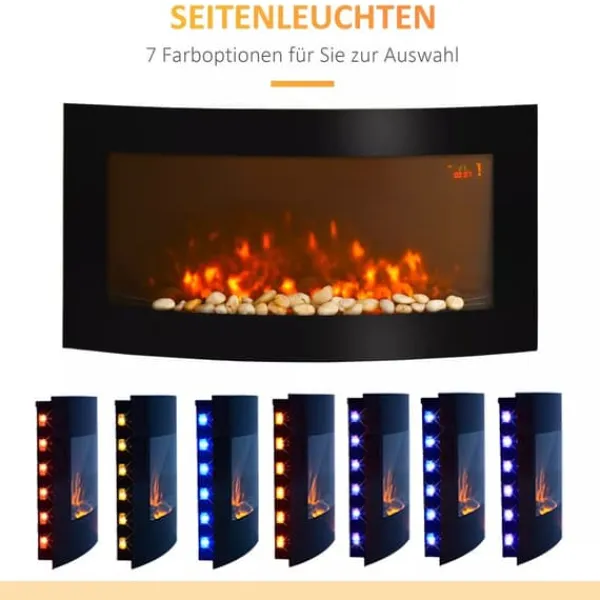HOMCOM Elektrisk Kamin Väggmonterad 89,2 x 13,5 x 48 cm Svart Metall och Glas