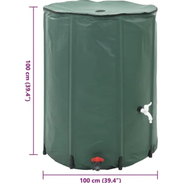 Hopfällbar regntunna 750 L med filter och tillbehör | Färg: Grön | Storlek: 750 L