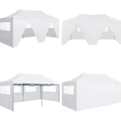 Hot Hopfällbart partytält med 4 sidoväggar 3x6 m stål vit - Partytält - Festtält - Home & Living Tält & Lusthus