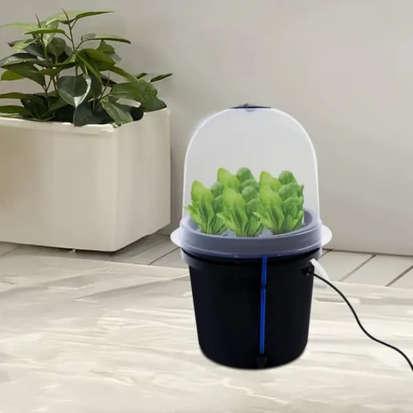 Hydroponisk klonare - Aeroponisk förökningslåda - 8 hål - 5 l - Dimteknik - Rund - PP/PVC - Svart