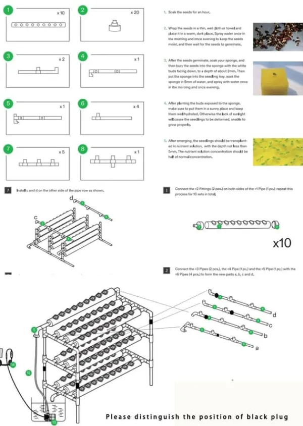 Sale Hydroponiskt odlingskit - 3-lagers odlingssystem - 108 hål - PVC-U - Rör Ø 6,3 cm - Hål Ø 3,2 cm - Slang 1,2 m - Vit Kit För Växt- & Örtplantering