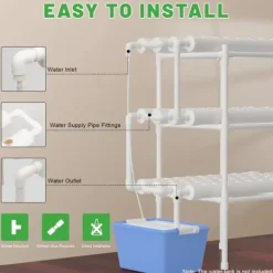 Hydroponiskt odlingskit - NFT-system 3-lagers - 108 hål - Jordlös odling - Plast, odlingskrukor, komplett set - Vit