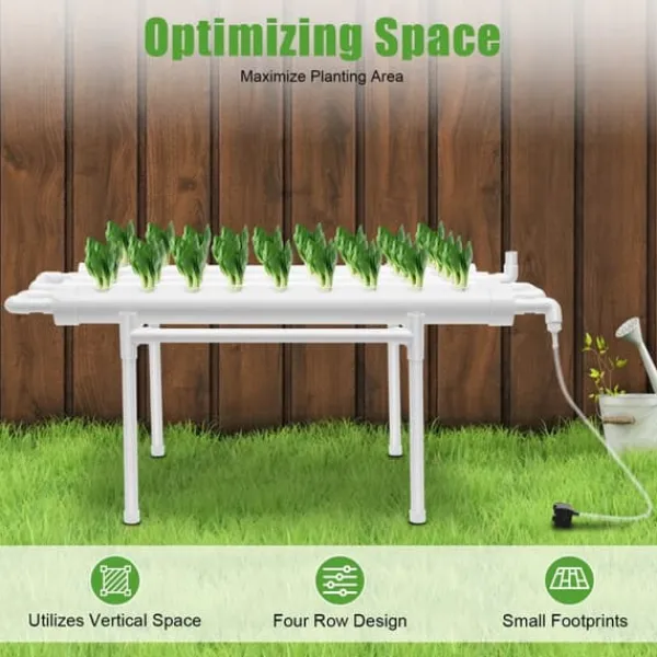 Hot Hydroponiskt odlingssystem - NFT rörkit - 1 Lager - 36 Planteringshål - 4 Rör - PVC-U - Rör Ø6,3 cm - Hålavstånd 8 cm - Vit Kit För Växt- & Örtplantering