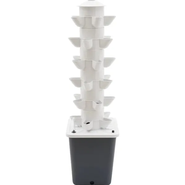Discount Hydroponiskt odlingssystem - Vertikalt tornkit - 6 våningar - 30 planteringshål - Med vattenpump - Vattennivåmätare - Vit/Grå Kit För Växt- & Örtplantering