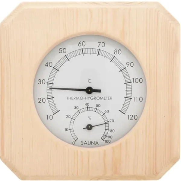 New 2-i-1 Bastutermometer & Hygrometer med Sandur | Färg: Massiv furu | Storlek: Standard Bastu