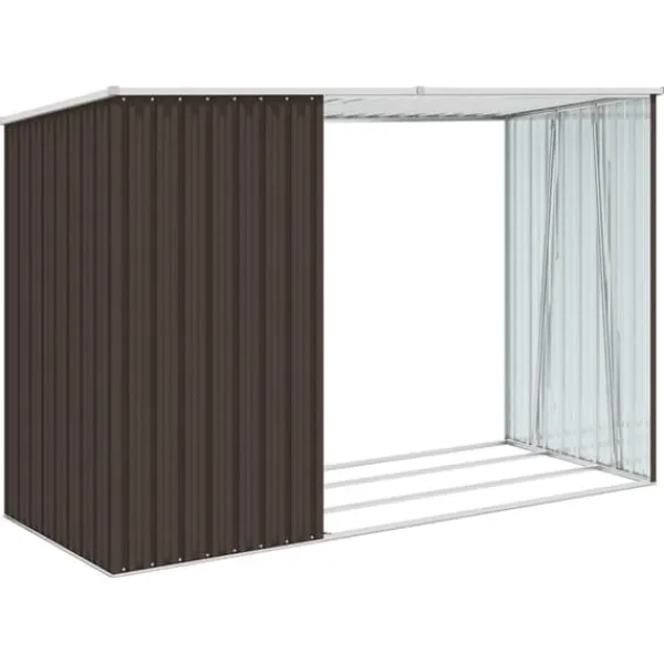 2-i-1 Trädgårdsskjul i galvaniserat stål - Förvaring av ved & redskap | Färg: Brun | Storlek: 245x98x159 cm