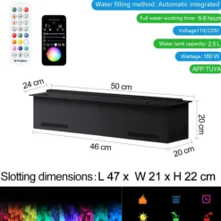 Inomhus Elektrisk Eldstad, Miljövänlig Vattenånga, LED Låg Effekt,500mm 19.68in, APP-kontroll