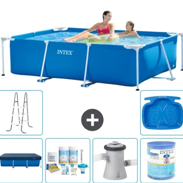Hot Intex rektangulär ram swimmingpool - 220 x 150 x 60 cm - Blå - ingår Tillbehör A18 Pooler