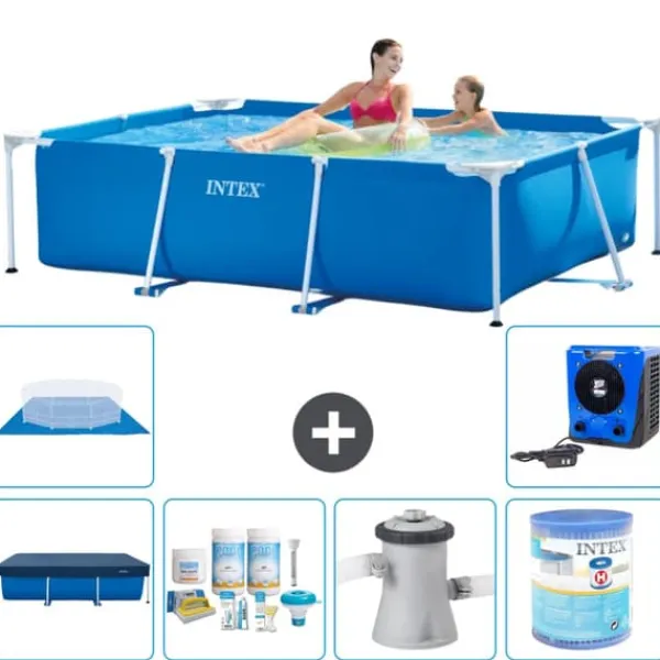 Hot Intex rektangulär ram swimmingpool - 220 x 150 x 60 cm - Blå - ingår Tillbehör A21 Pooler