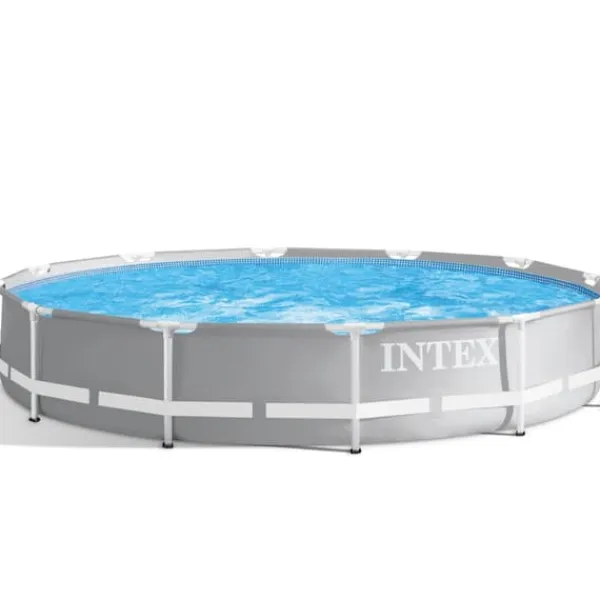 Intex Round Prism Frame Pool - 366 x 76 cm - Grå - Inklusive Tillbehör - CB90