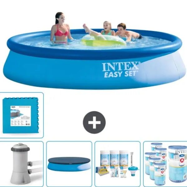 Hot Intex Rund Uppblåsbar Easy Set Pool - 396 x 84 cm - Blå - Inklusive Tillbehör - CB16 Pooler
