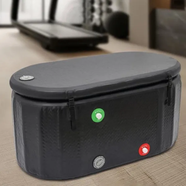 Isbad Kallbadkar - Uppblåsbar badtunna - Med lock - 150×80×75 cm - För vuxna - Plast - Svart