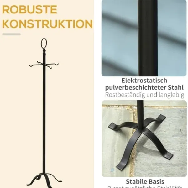 Kaminset 5-delars för inomhus: stativ och verktyg, smidesjärn, 20×20×82,5 cm, svart