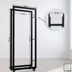 Keri Black Metal Firewood Rack with Wheels - 25x60x150cm