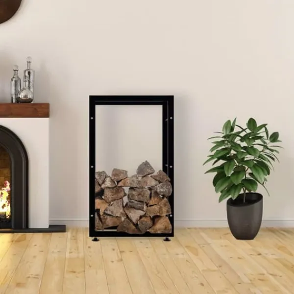 Keri V2 Firewood Rack - Black Metal, 25x60x100 cm