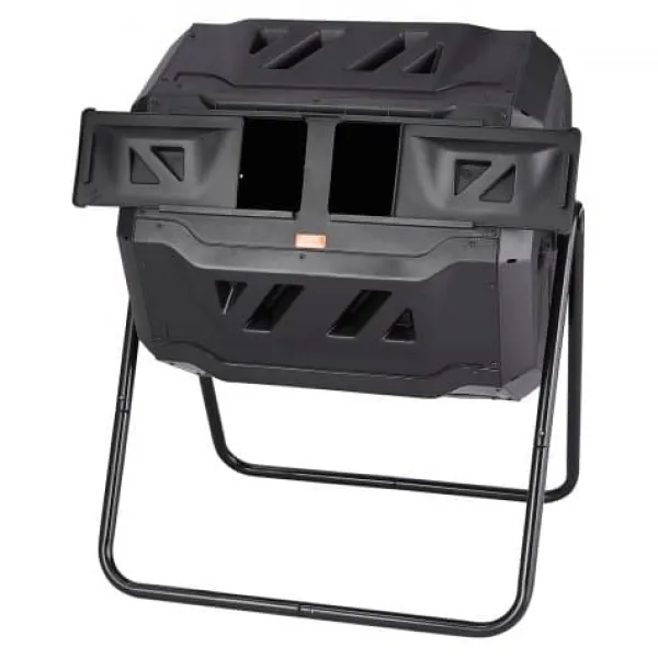 Kompostbehållare, Dubbla kammare komposttumlare, 73.5x62.5x95.5 cm, Svart, Utomhus