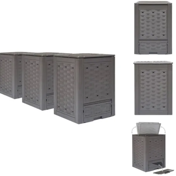 Komposterare - Living Trädgårdskompost 3 st brun 60x60x83 cm 900 L plastrotting