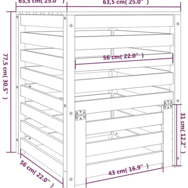 Discount Kompostlåda i massiv furu - Hög kapacitet med lufthål | Storlek: 63,5x63,5x77,5 cm Kompostering