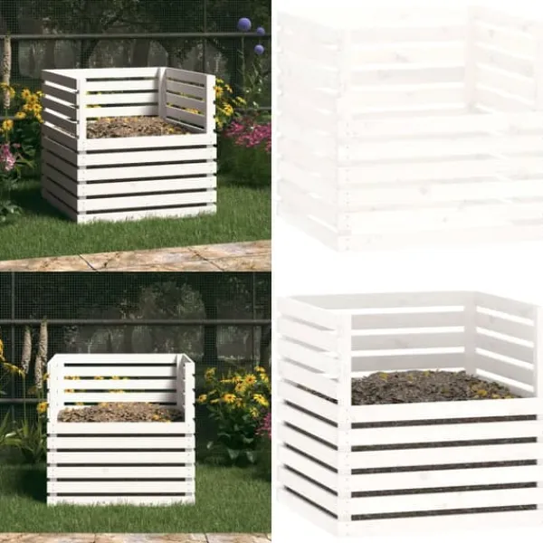 Kompostlåda vit 80x80x78 cm massiv furu - Kompost - Kompostlåda - Home & Living