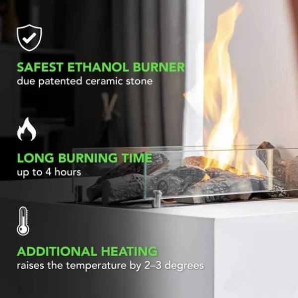 Kos-Corner BME bio-etanol öppen spis - Hörn spis - Vit natursten öppen spis surround - 3 KW värme