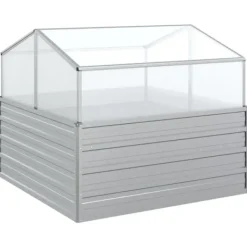 Discount Krukor & odlingslådor - Living Upphöjd odlingslåda med växthus 100x100x85 cm silver Växthus