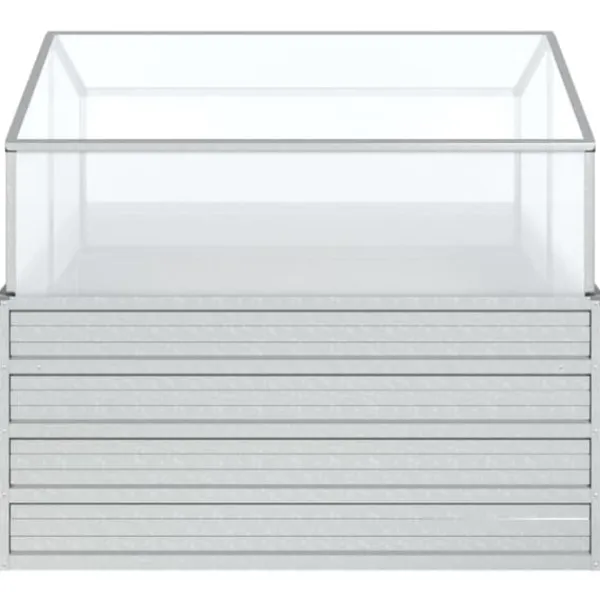 Discount Krukor & odlingslådor - Living Upphöjd odlingslåda med växthus 100x100x85 cm silver Växthus