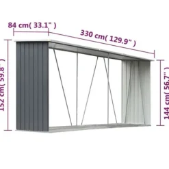 vidaXL Lagermetod för trä - - 330x84x152 cm - Galvaniserat stål - Grå - Traditionellt tak