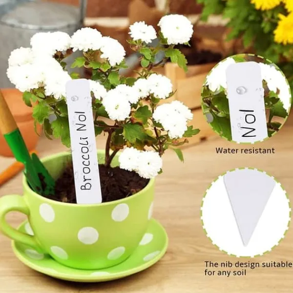 New Lollanda 300-pack växtetiketter – 10 cm plastmärkningspinnar för trädgård, med vattentålig permanent märkpenna för plantskolor, vit Trädgårdsverktyg