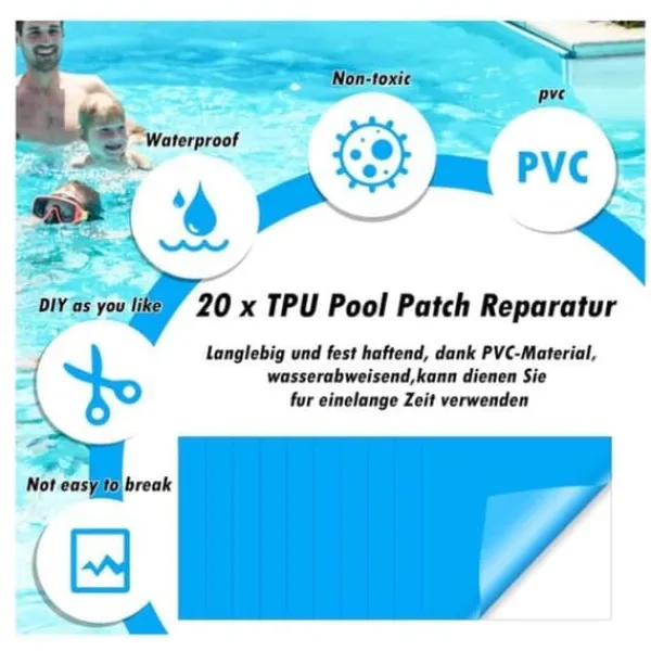 Lot om 20 reparationer av liner för pool, reparationskit för pool under vatten, reparationsplåster för uppblåsbar spa, reparationsplåster för spa.