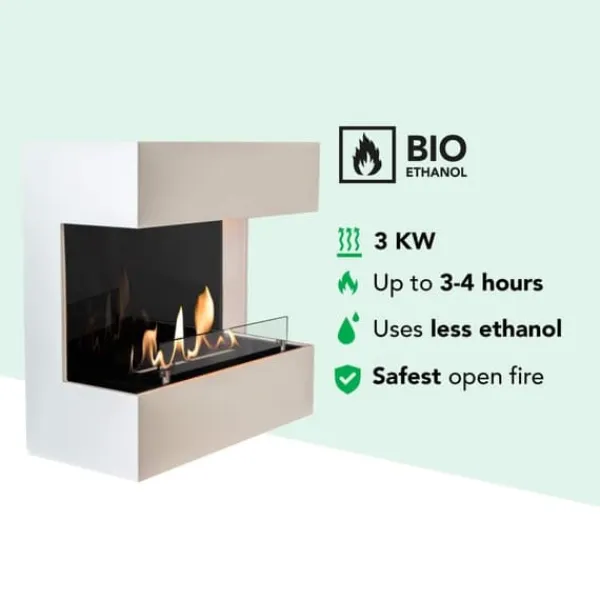 Outlet Lucca bio-etanol vägg spis - Vit bio-etanol eldstad - 3 KW värme Öppna Spisar