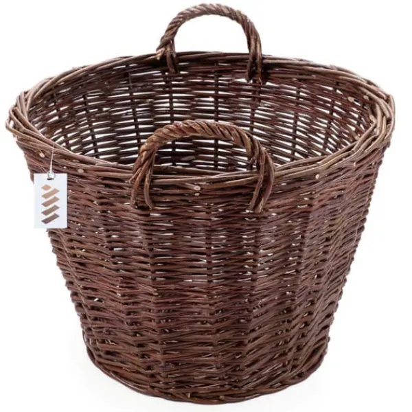 Online Mörk rottingkorg för skörd av frukt, grönsaker, potatis, blomkruka, ballong, 30 cm, jute, fäst med remmar Trädgårdskorgar