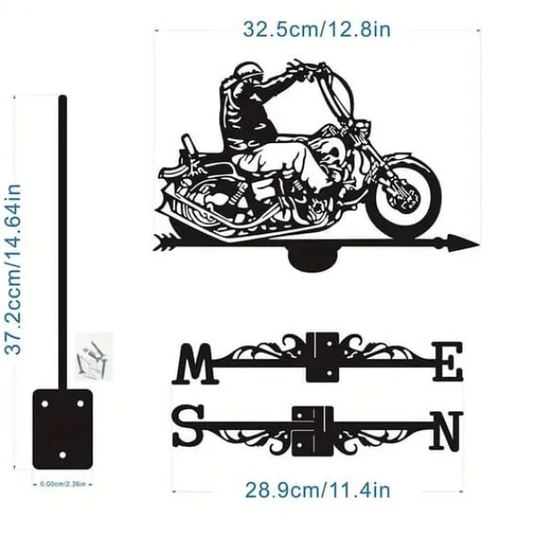 OBOSOE 1 stycke retro vindfläkt, metallsilhuett av en motorcykelryttare, vindriktningsindikator, gårdstak, terrass, gräsmatta, gårdsdek Vinddekoration