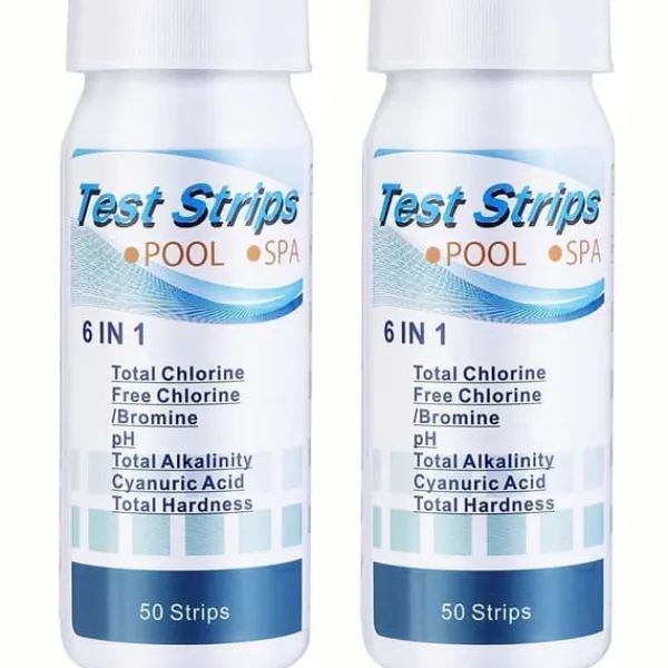 OBOSOE 100-pack 6-i-1 Pool- och Spa-teststickor , Vattentestare - pH, Klor, Alkalinitet, Cyanursyra, Hårdhet