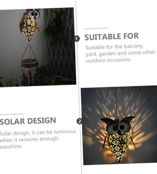 OBOSOE Solpowerad Ugglelykta - Dekorativ Utomhuslykta för Trädgård & Gräsmatta | Autoladdande Hängande Dekoration | Energisnål LED-belysning Vinddekoration