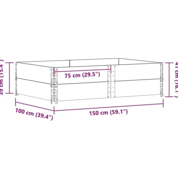 Discount Odlingslåda i massiv furu - Staplingsbar och vikbar design | Färg: Grå | Storlek: 150x100 cm Planteringsbänkar