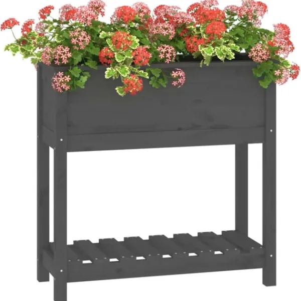 Outlet Odlingslåda med hylla grå 82,5x34,5x81 cm massiv furu Planteringsbänkar