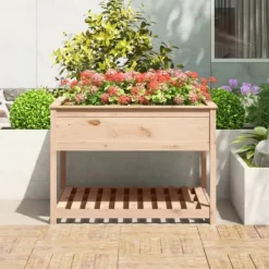 Hot Odlingslåda med hylla i massiv furu - Ergonomisk och stabil | Storlek: 111,5x111,5x81 cm Planteringsbänkar