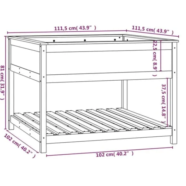 Odlingslåda med hylla vit 111,5x111,5x81 cm massiv furu - Odlingslåda Upphöjd - Odlingslådor Upphöjda - Home & Living Planteringsbänkar