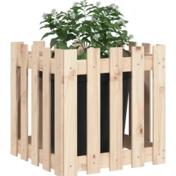 Odlingslåda med staket-design i massiv furu | Storlek: 50x50x50 cm