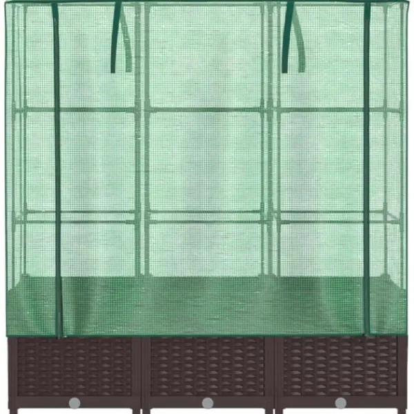 Hot Odlingslåda med växthusöverdrag rottinglook 120x40x138 cm Växthus