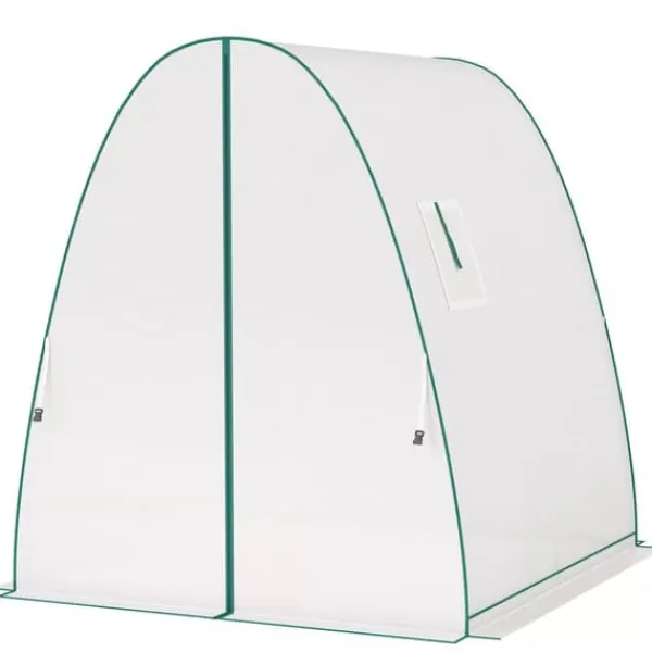 New Outsunny Folietunnel Växthus med 2 dörrar och Fönster, Vinterbeständigt Folieväxthus av Stål och Plast, Vitt, 180x180x200 cm Växthus