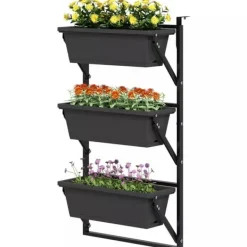Best Outsunny Vertikal Växtställ i Mörkgrått Stål och Plast, 56x42 cm, 3 Krukor Växtställ