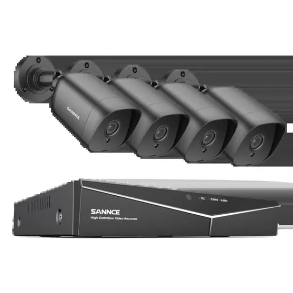1080P 4-kanals DVR CCTV-system, utomhusväderbeständiga kameror, mobil fjärrövervakning.,al Kamera-a Säkerhetsmonitorer & Videokameror