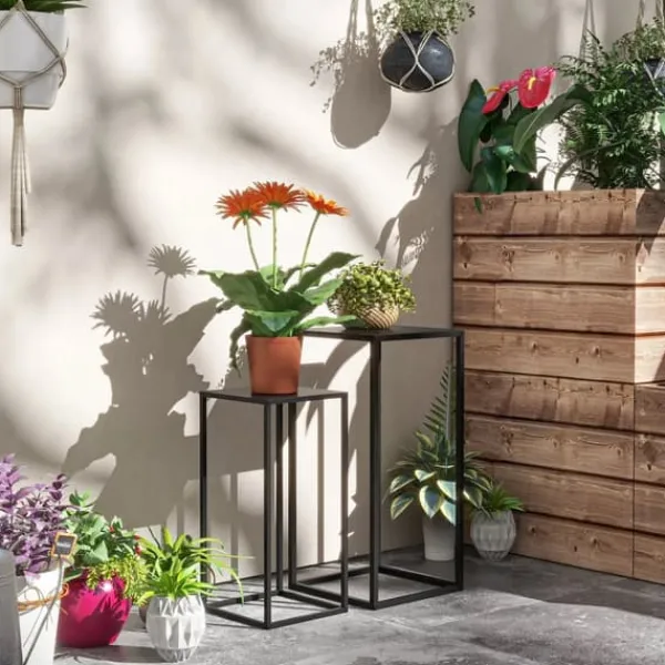 Outlet 2-pack blomsterställ i svart stål - industriell design Växtställ